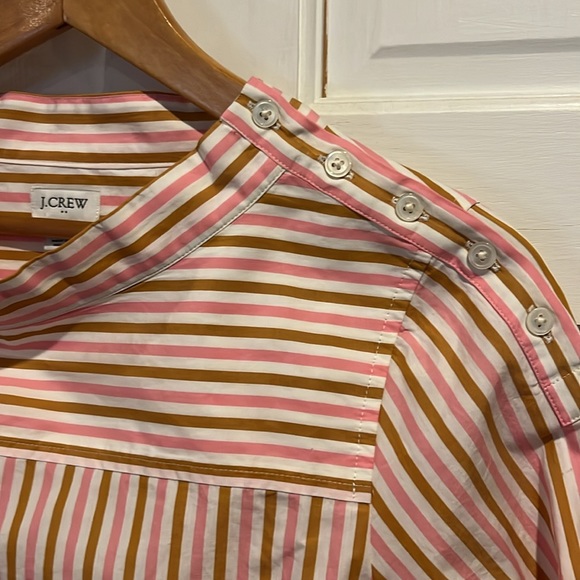 SALE! J Crew NWT Sz 2 Women's Funnel-Neck Drop Hem Striped Pink Brown White Top - Picture 4 of 17